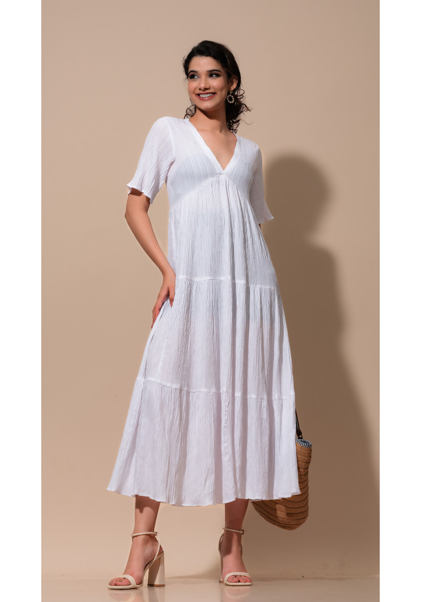 KARA V NECK LAYERD WHITE DRESS